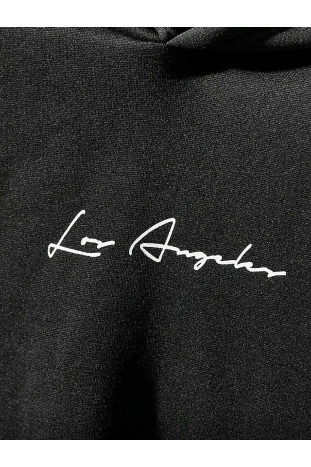 Los Angeles Slogan Baskılı Unisex Oversize Günlük Kapüşonlu Sweatshirt