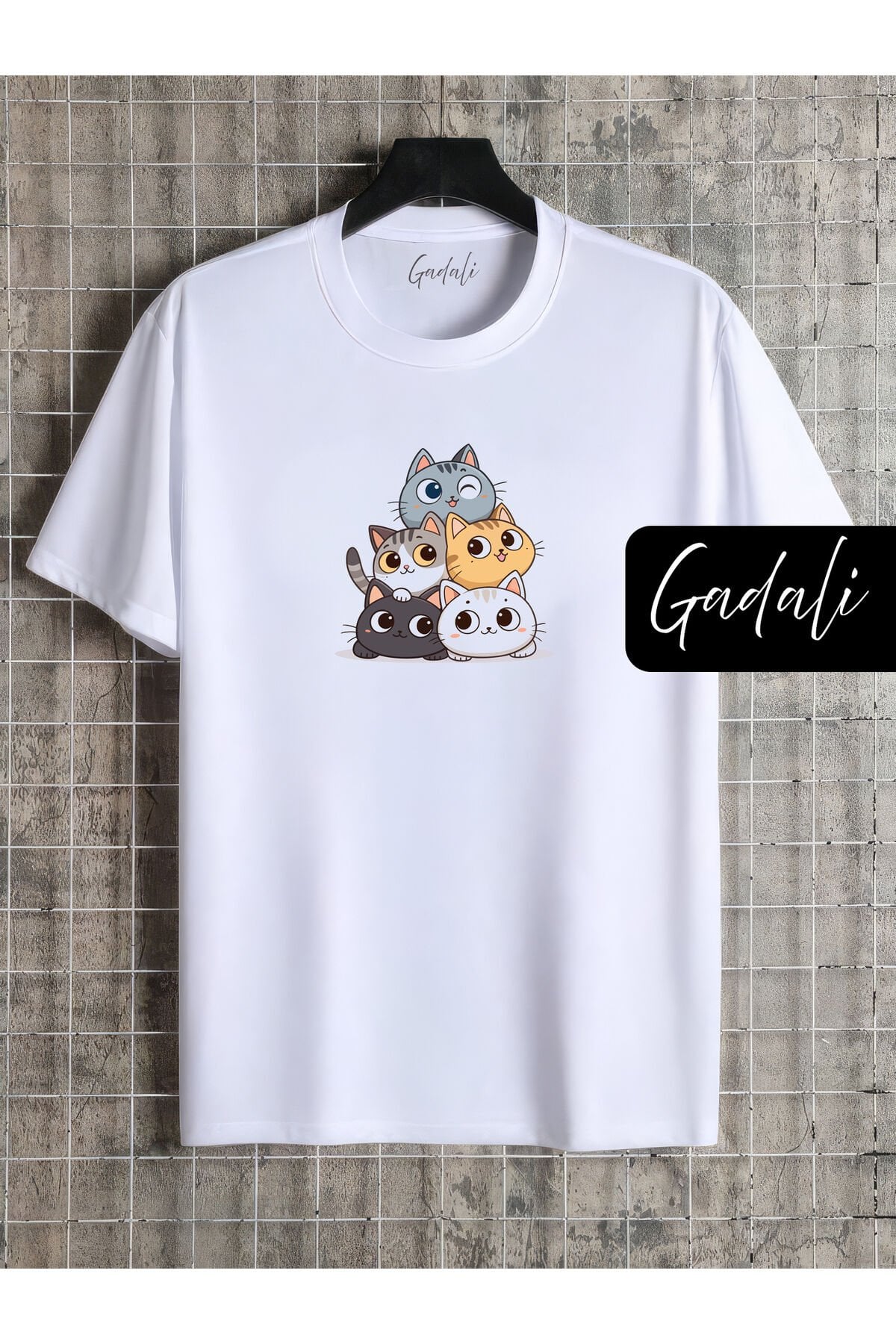 Kedi baskılı oversize beyaz t-shirt