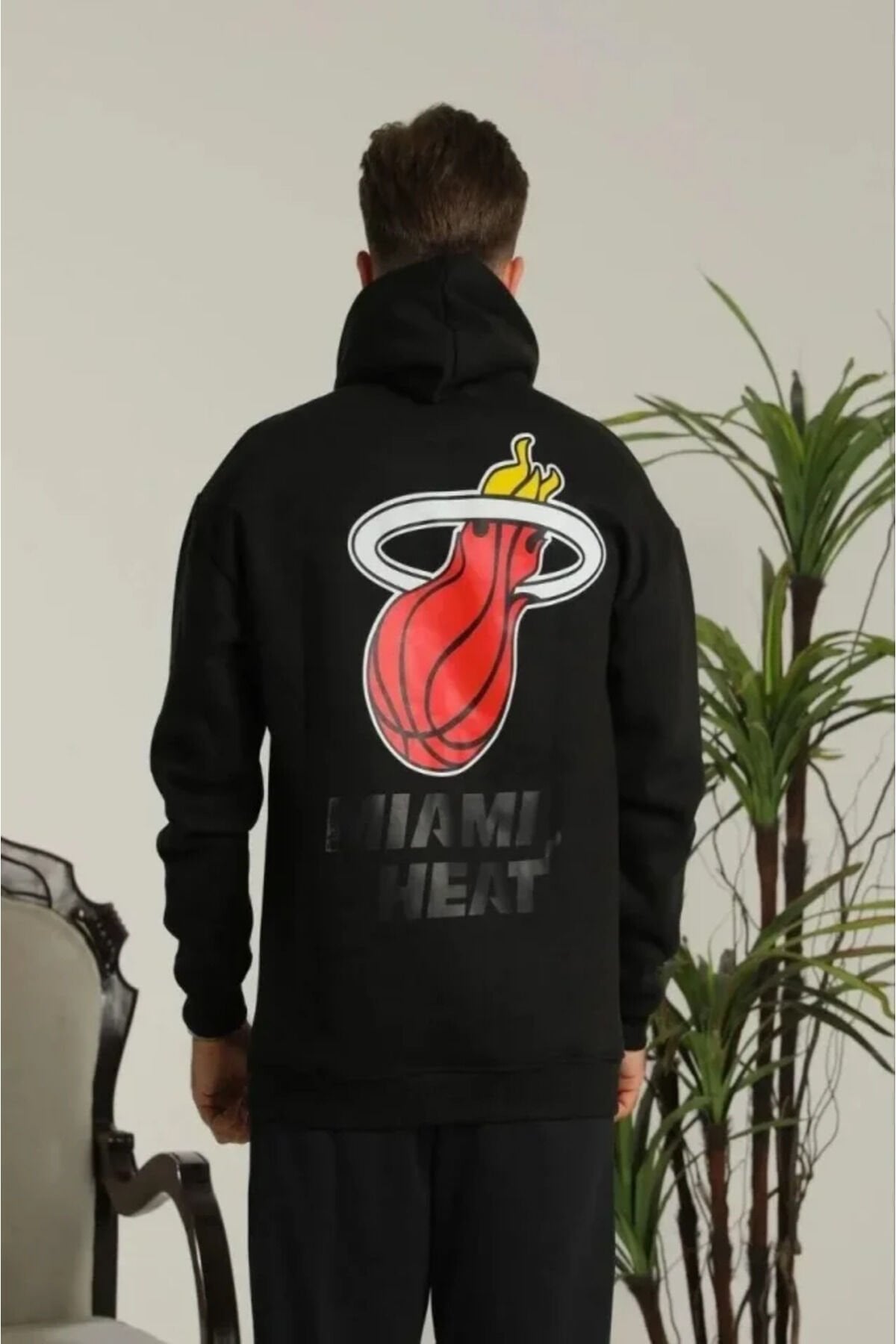 Aesco Erkek Oversize Üç İplik Kapüşonlu Sweatshirt –Sırt Ve Ön Baskılı, Kanguru Cepli, Rahat Kalıp M