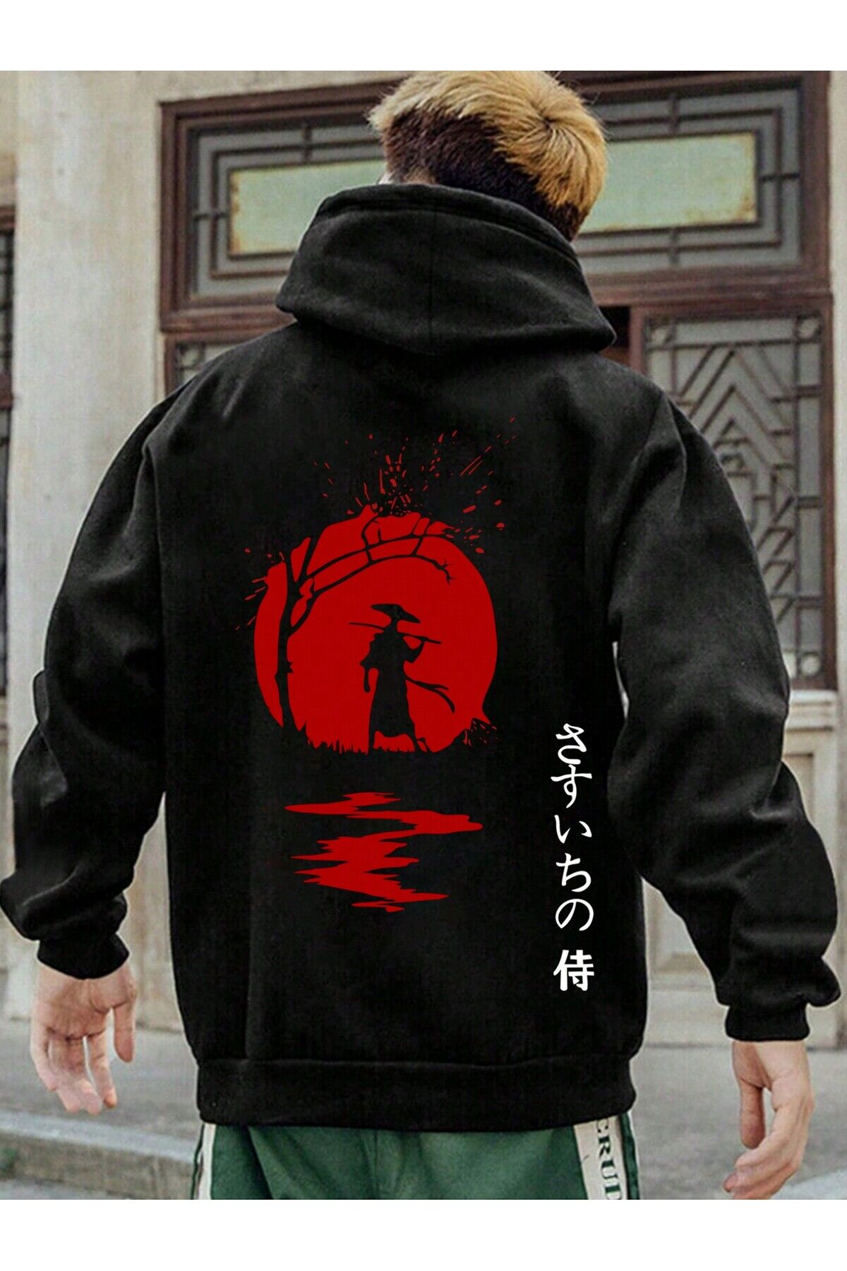 Unisex Sweatshirt – japan tokyo samurai arka Dijital Baskılı , Oversize, Kapüşonlu