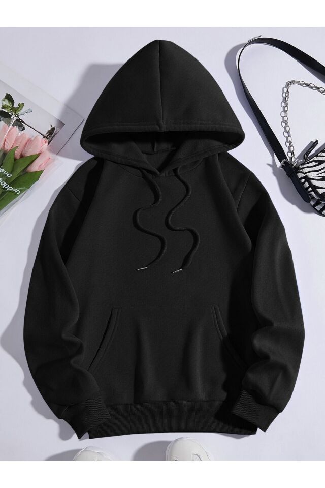 van gogh arka baskılı siyah oversize kapşonlu sweatshirt hoodie