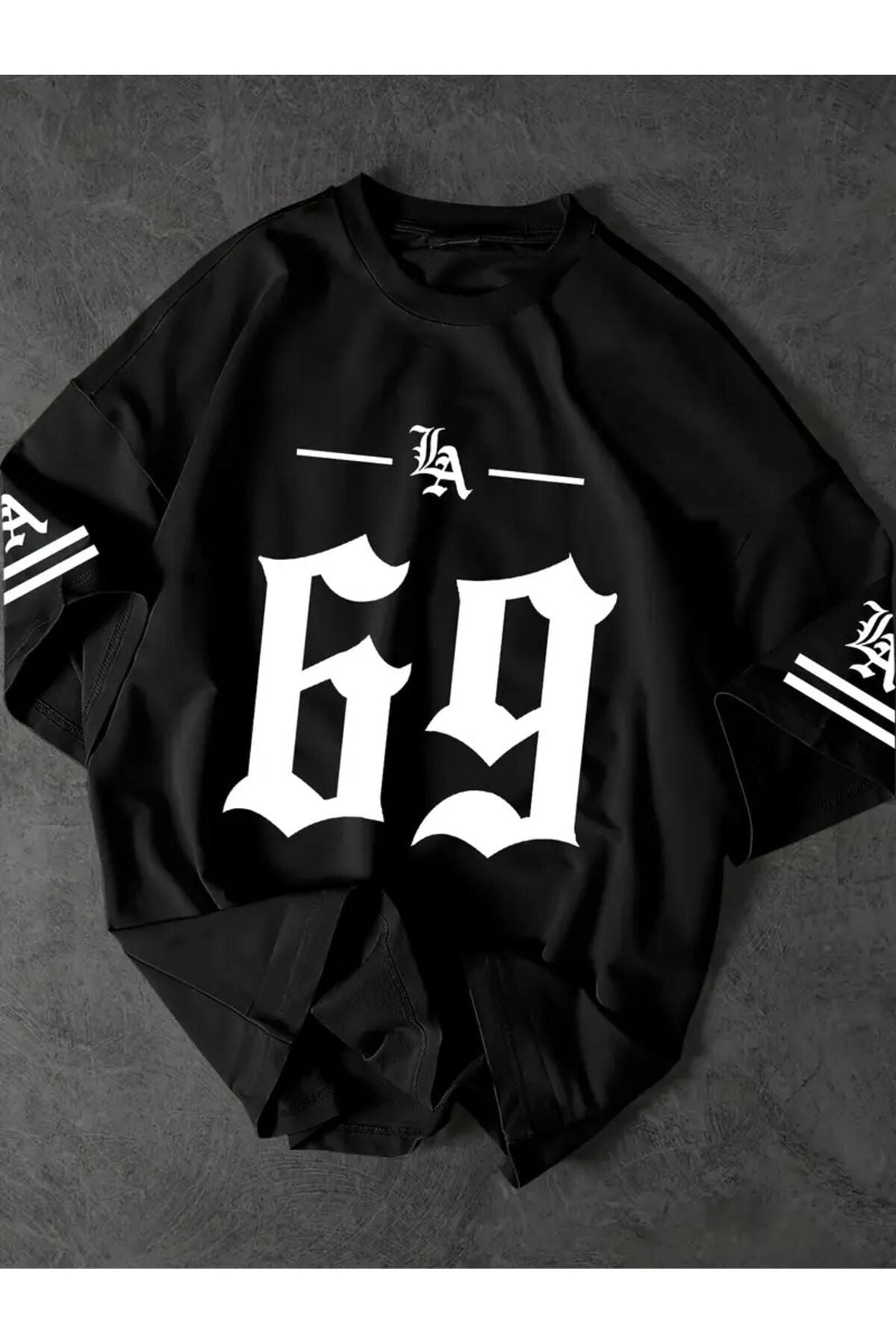 Erkekler İçin LA Grafikli & '69' Baskılı Tişört - Bej Sokak Stili, Rahat Kesim Yazlık Tişört,