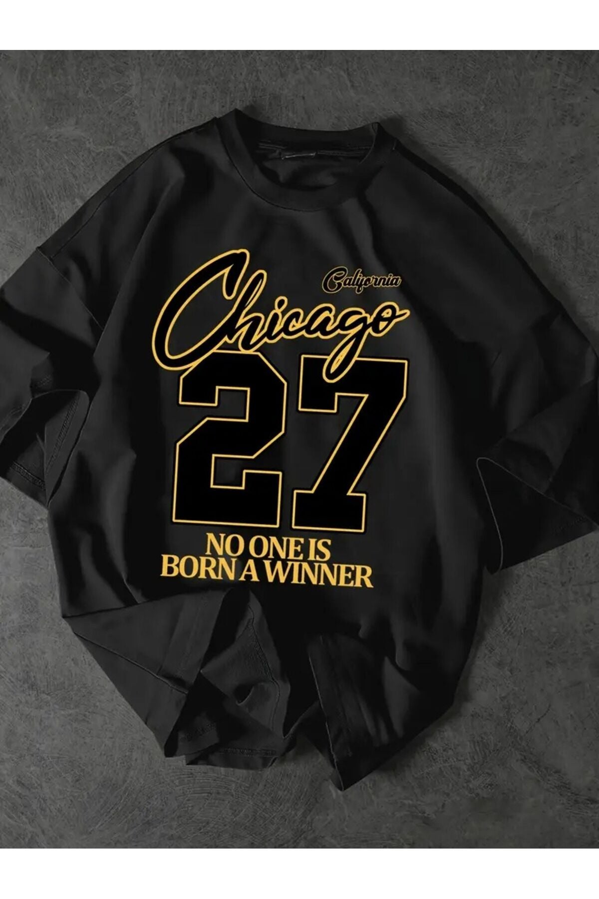 Erkek Chicago 27 Grafik Baskılı T-Shirt - Los Angeles Şampiyon Tasarımı, Sarı Rahat Yaz Tee