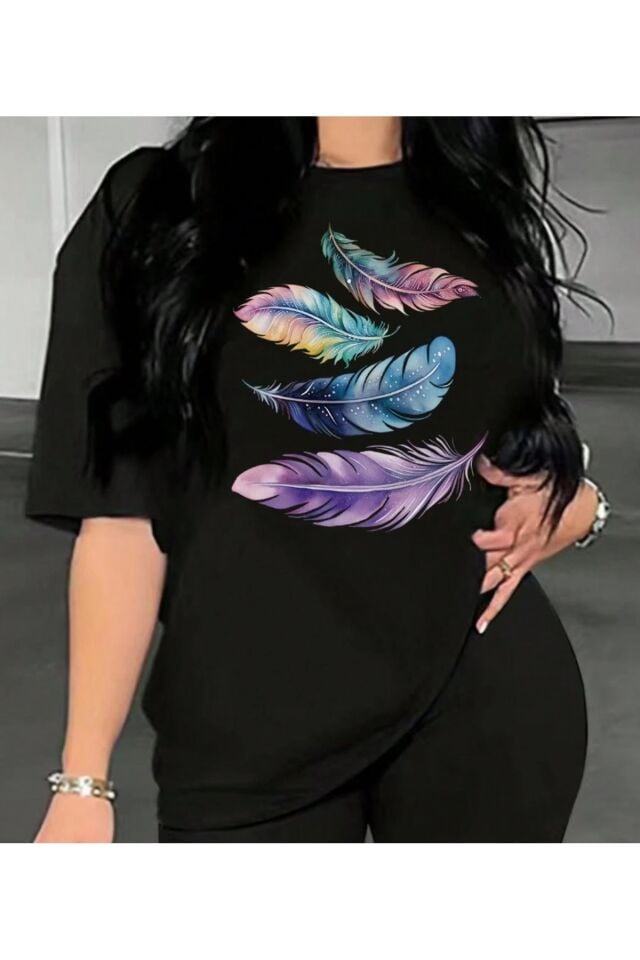 Unisex/Bayan Renkli Tüy Tasarım Baskılı