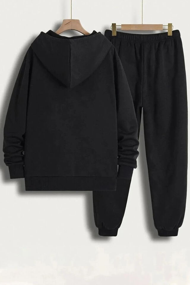 Baskılı Kapüşonlu Sweatshirt Eşofman Alt Üst Takımı