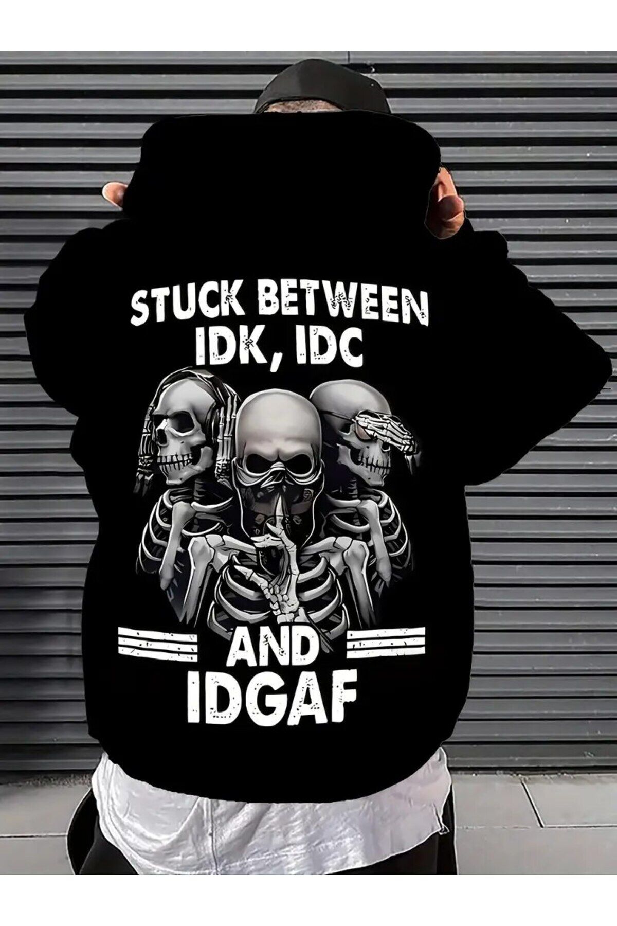 UNİSEX İskelet baskısı KURT BASKILI KAPÜŞONLU SWEATSHİRT