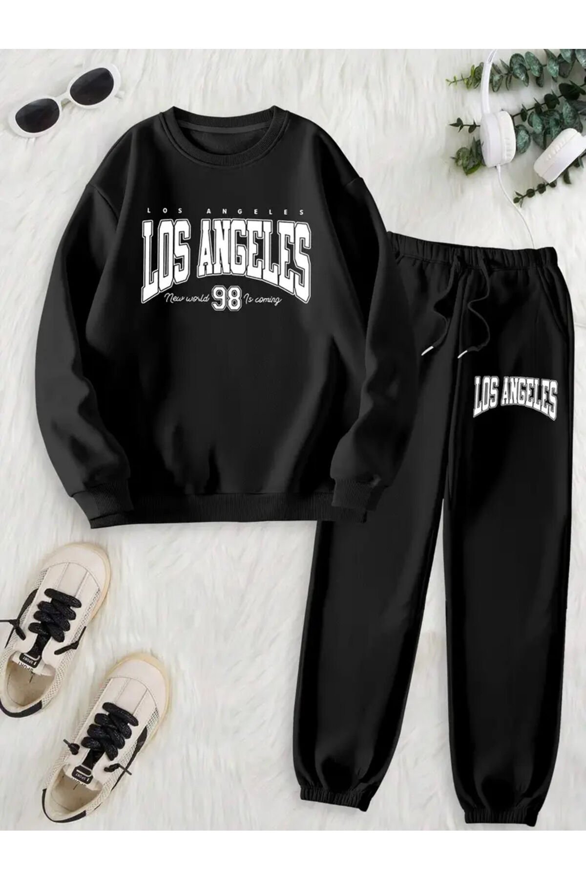 Yeni Sezon Unisex Los Angeles Baskılı Sweatshirt-Eşofman Altı 2'li Set