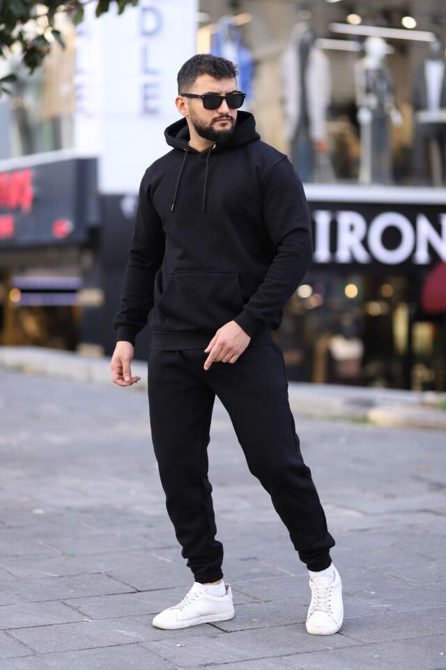 gyb - Unisex Kapüşonlu 3 Iplik kışlık kalın Basic Eşofman Takımı