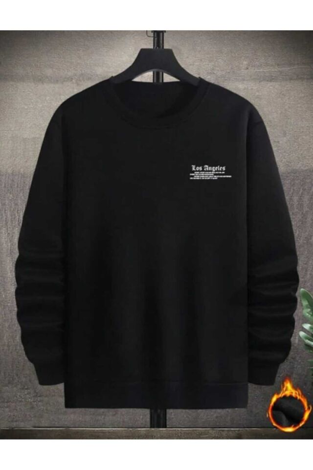 Los Angeles Accept Sweatshirt - Siyah Baskılı Oversize Kışlık Kalın Bisiklet Yaka