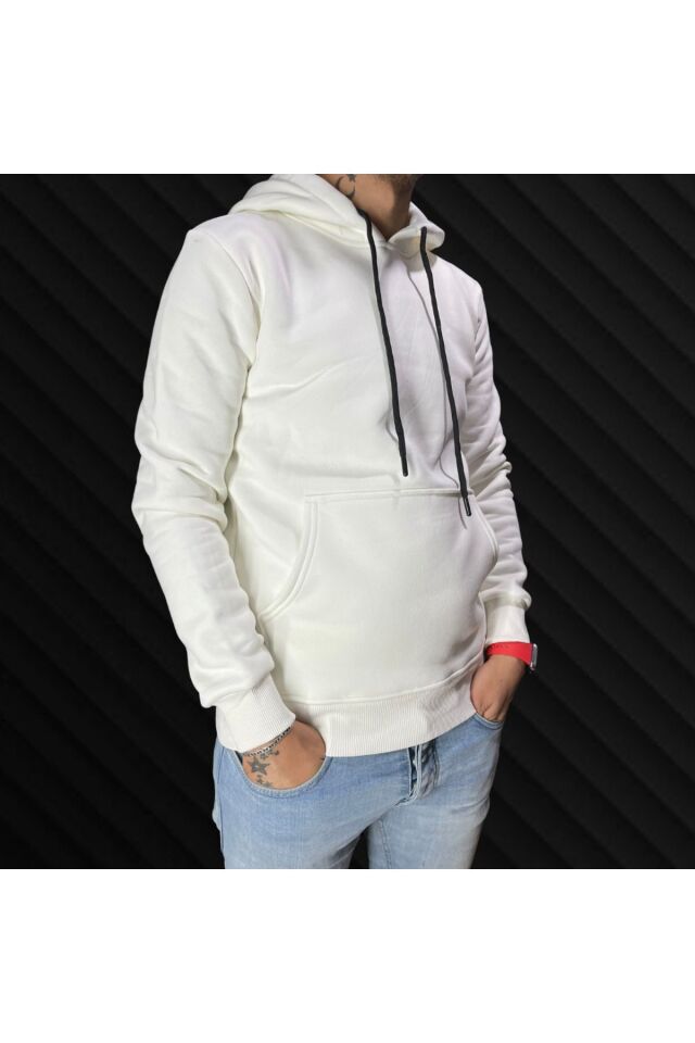 2 iplik ŞARDONLU KOMPAK KUMAŞ KAPÜŞONLU KANGURU CEPLİ SWEATSHİRT