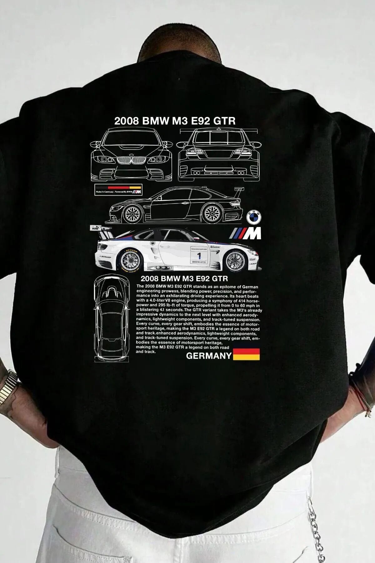Unisex Tasarım M3 Bmw Arka Sırt Baskılı Oversize Kısa Kol %100 Pamuk T-shirt