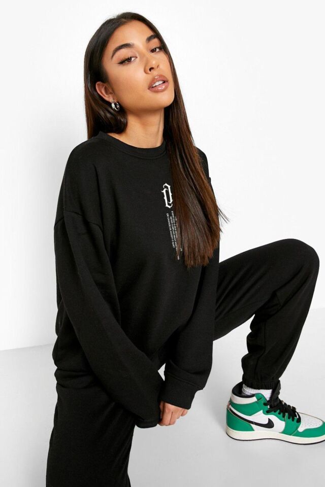 SIFIRYAKA Kadın Dikey Baskılı Sweat Alt Üst Eşofman Takımı