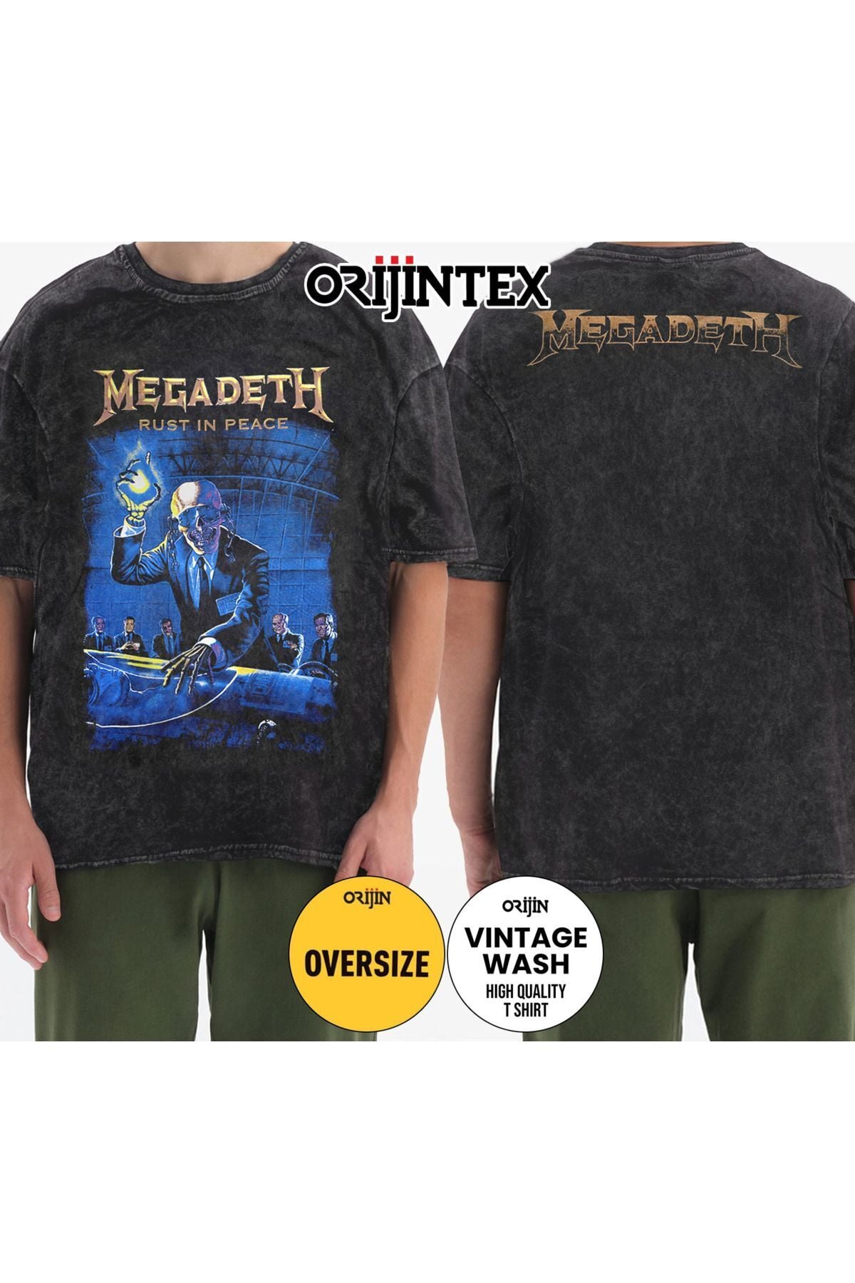 Megadeth Rust in Peace Ön Arka Baskılı Yıkamalı Oversize Tshirt