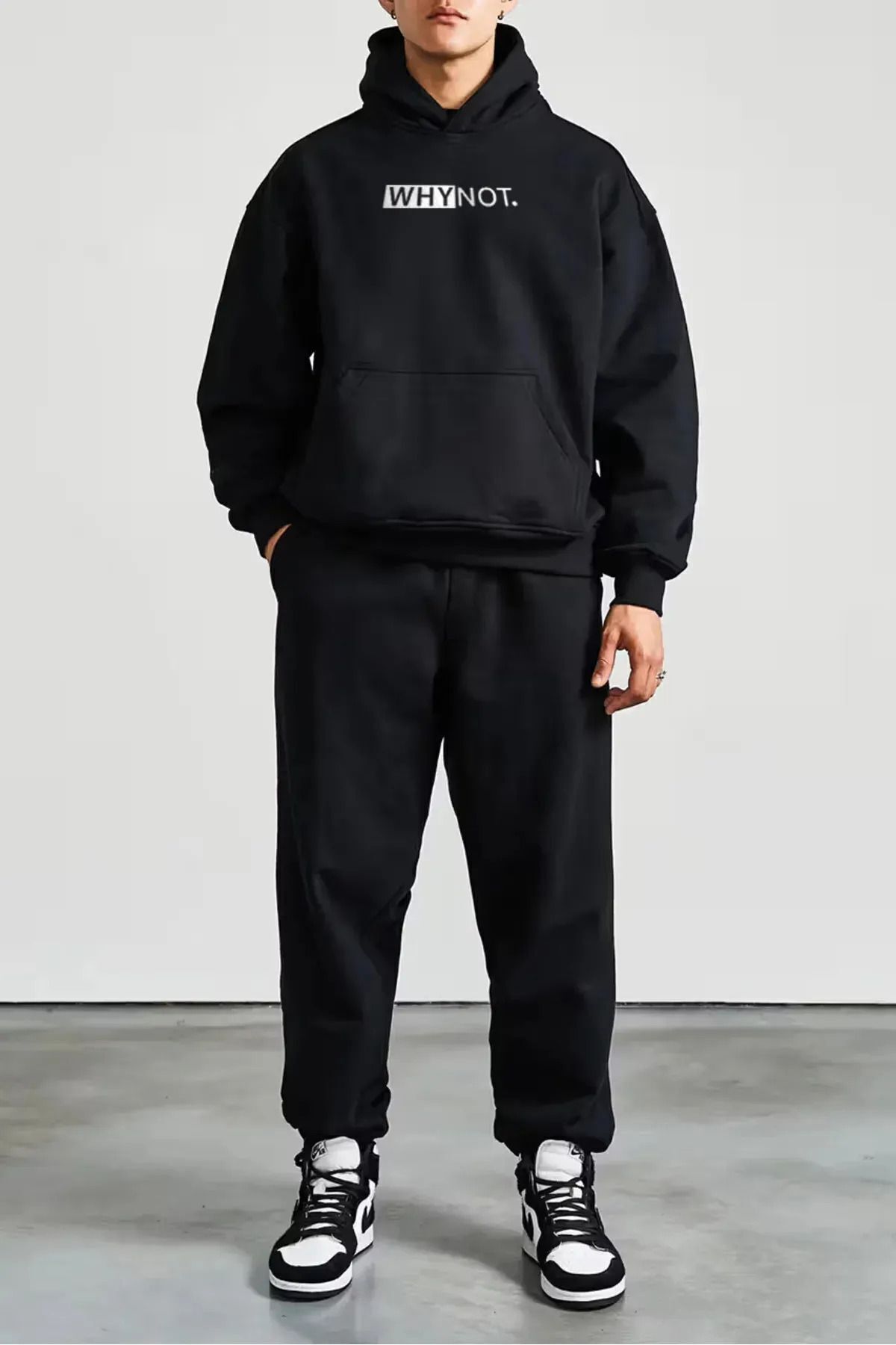 Why-not Baskılı Eşofman Takımı Sweatshirt Jogger - Baskılı Oversize 3 Iplık Şardonlu Kapüşonlu