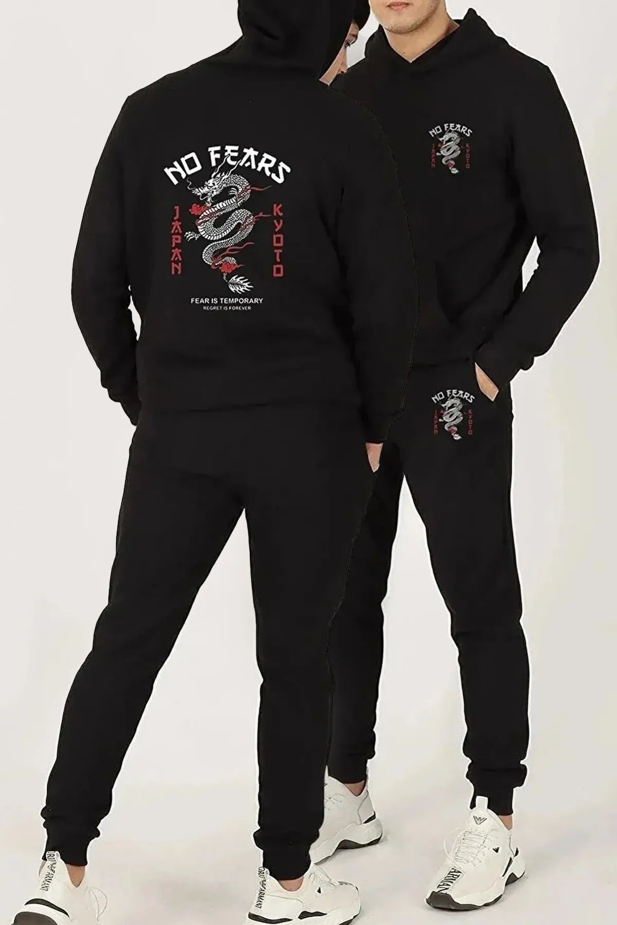 Eşofman Takımı Sweatshirt Jogger - Baskılı Oversize 2iplık Şardonlu Kapüşonlu