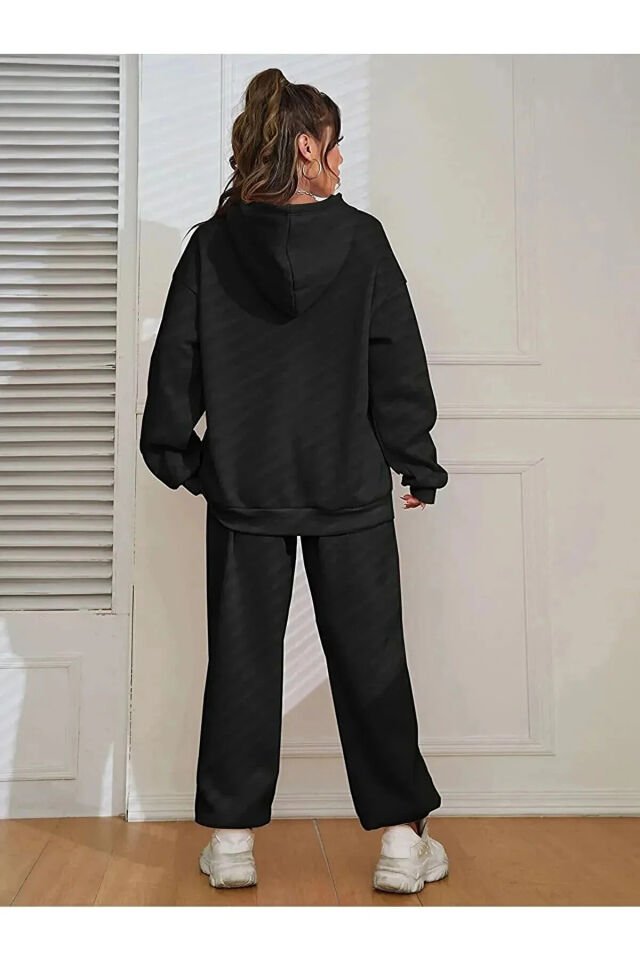 Kadın Kılıç Baskılı Kapüşonlu Sweatshirt Eşofman Alt Üst Takımı