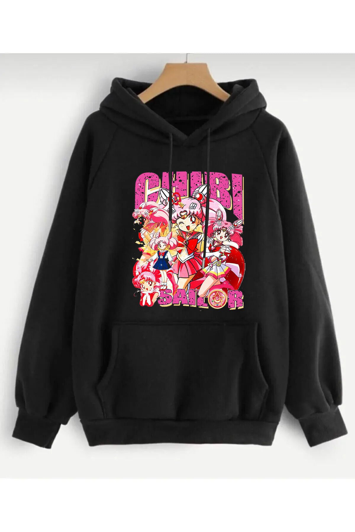 BOOTLEG SAILOR PLUTO Baskılı 3 İPLİK ŞARDONLU Sweatshirt - Siyah UNİSEX Oversize Kapüşonlu